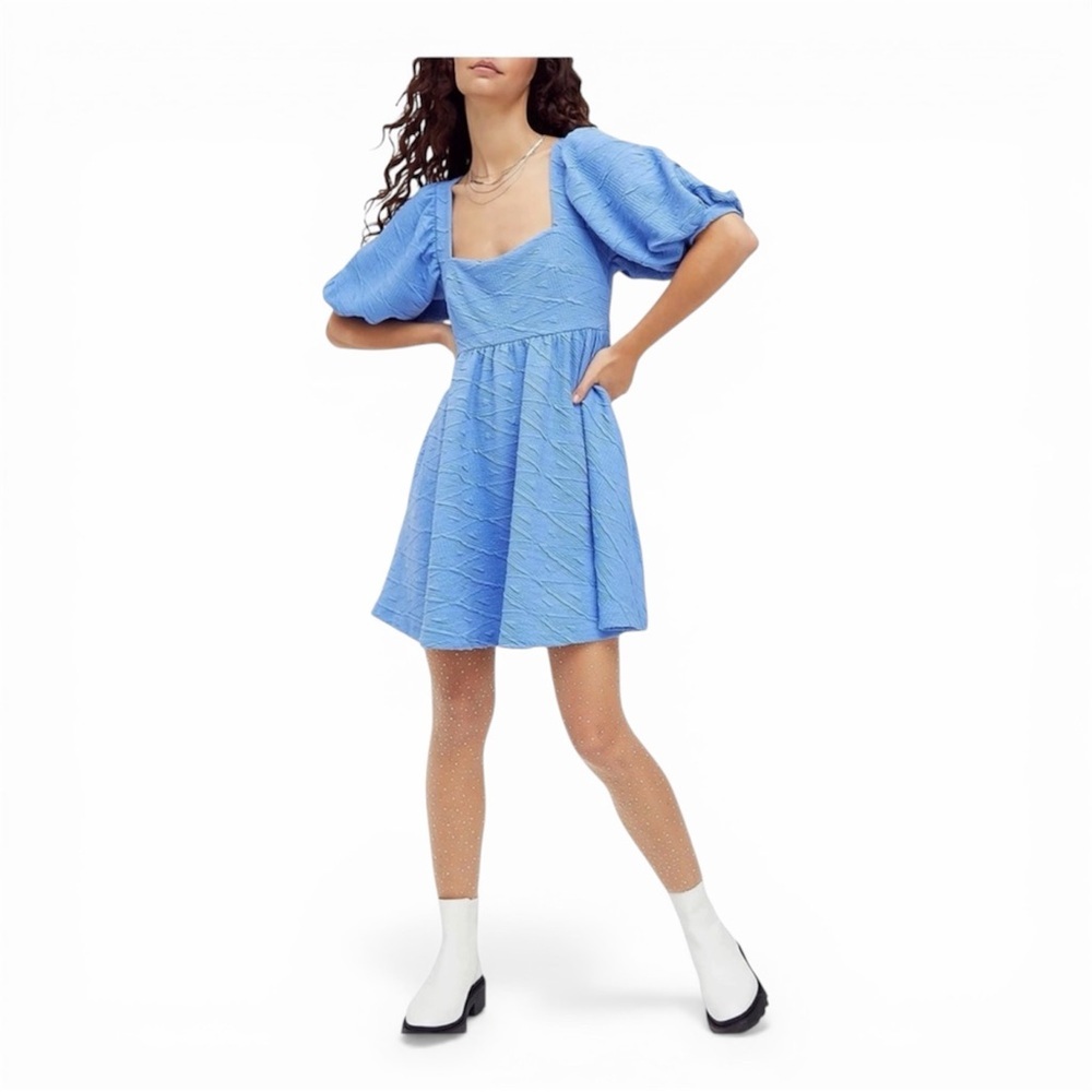 Blue Puff Sleeve Dress Free People Womens Daytime Short Mini Dress Blue Size‎ XS
